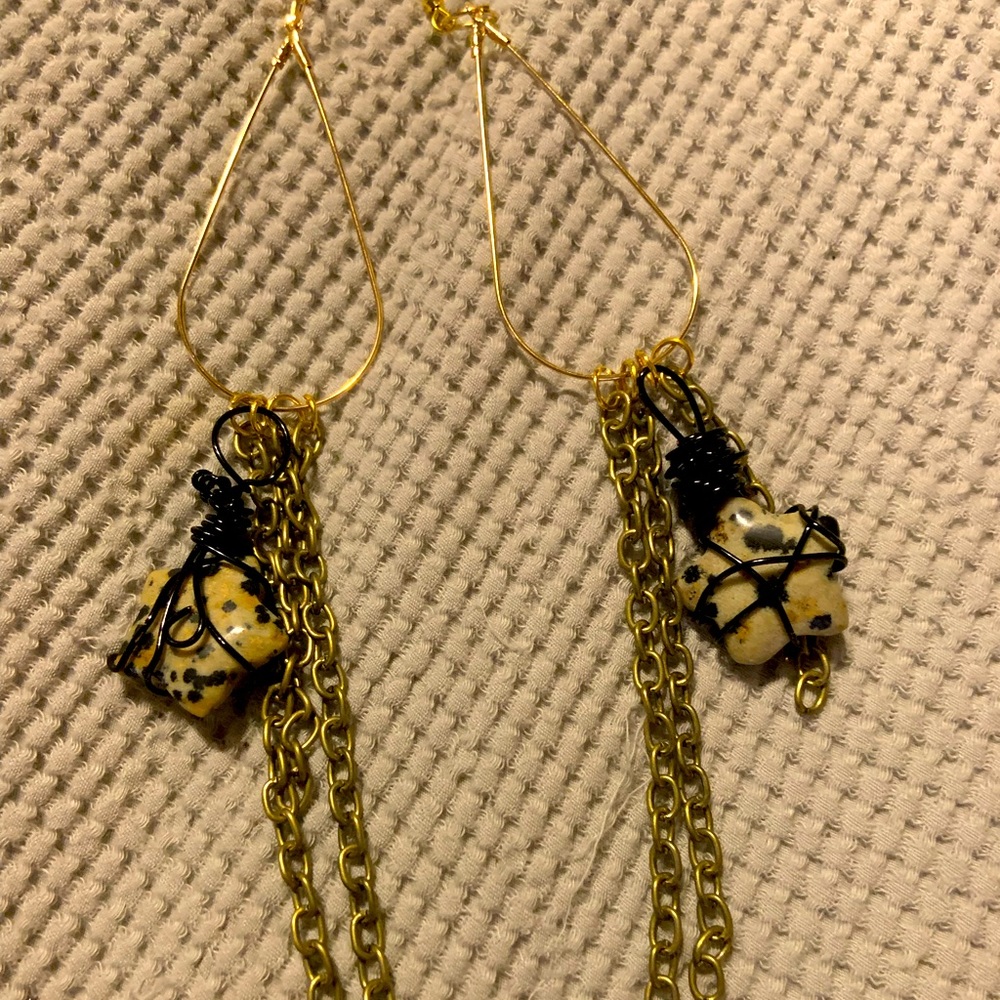 Leopard star jasper stone star earrings handmade